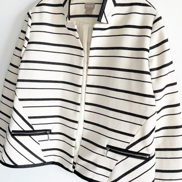 NWOT Chico’s Cream Striped Open Front Jacket Blazer - Picture 4 of 10